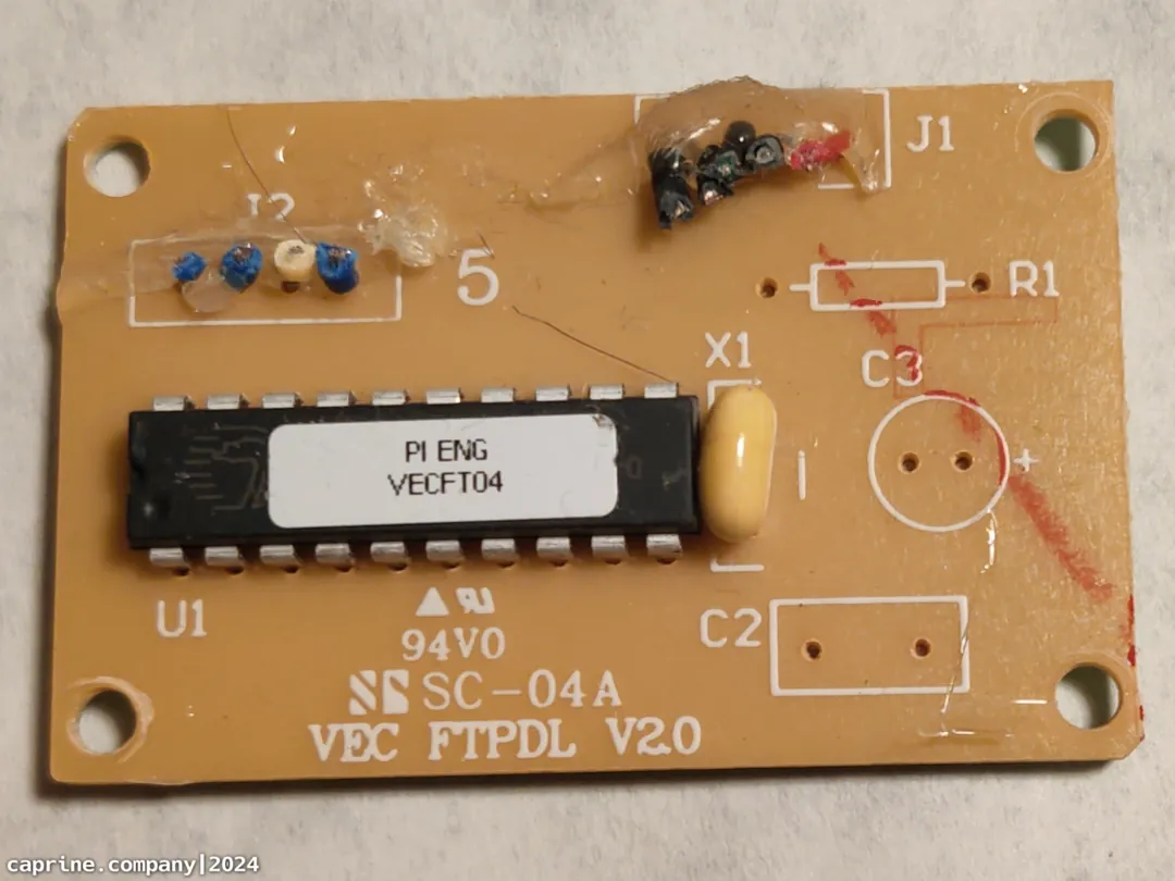 Image of the top of the original PCB, showing the microcontroller.