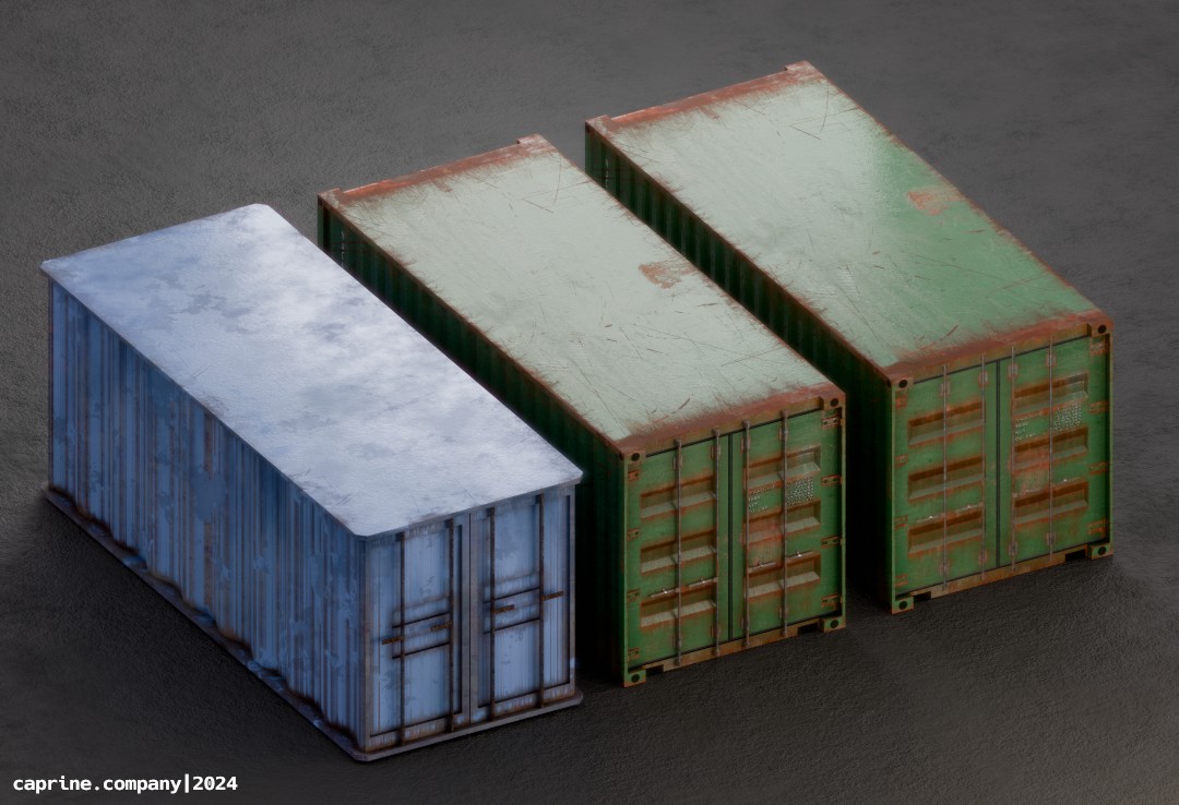 Image comparing the 3 versions of the shipping container model.