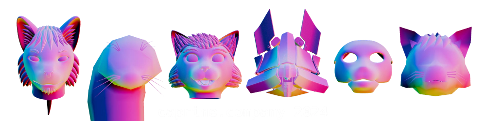 An image showing a handful of 3D models of cats in various styles. They are all rainbow gradient colored.